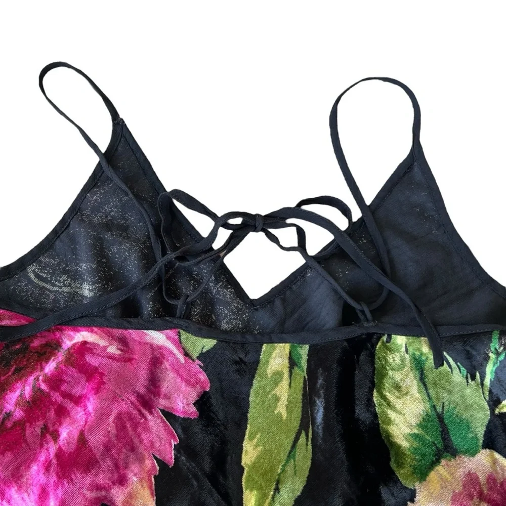 VTG Whimsigoth Velvet Floral Slip Dress Strappy Back 90s Nolita Romantic Vamp XL - Picture 12 of 17